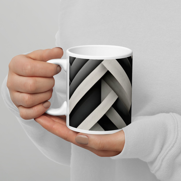 White Glossy Mug, Modern Weave