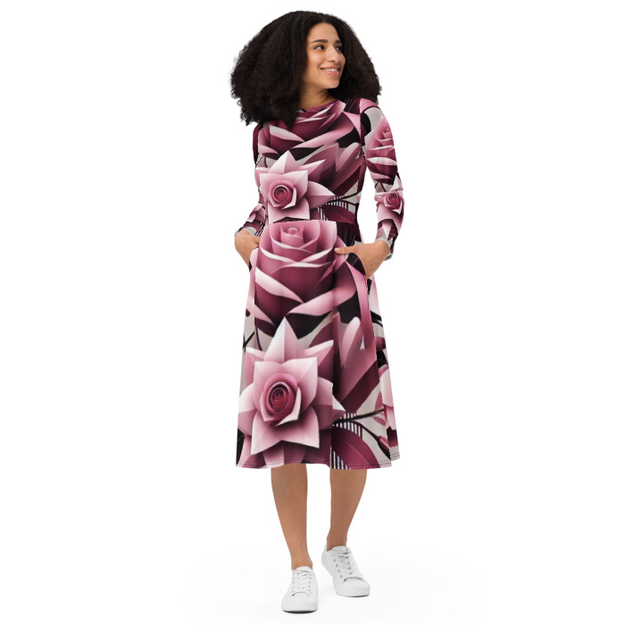 Long Sleeve Midi Dress, Pink Prism