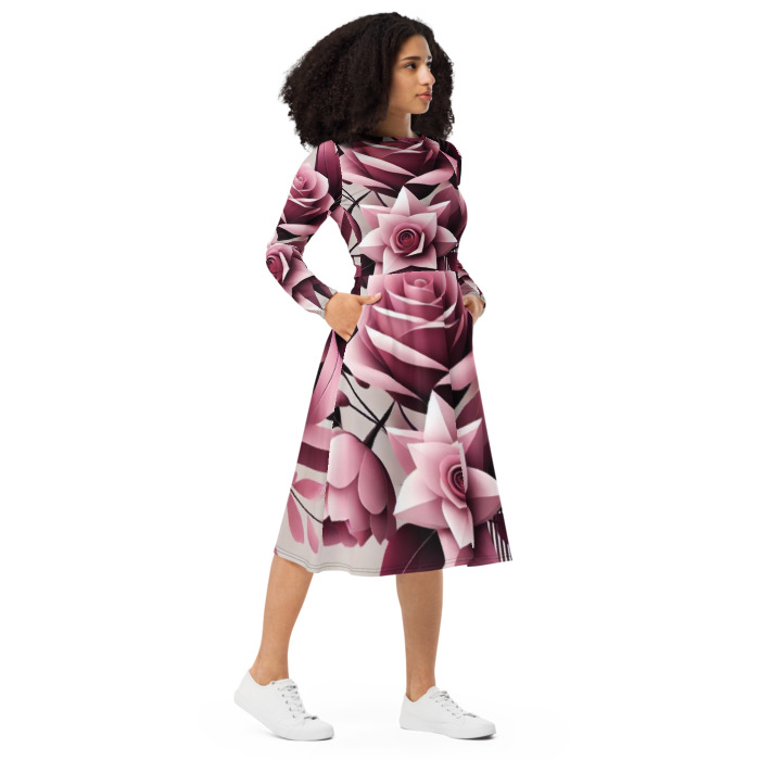 Long Sleeve Midi Dress, Pink Prism