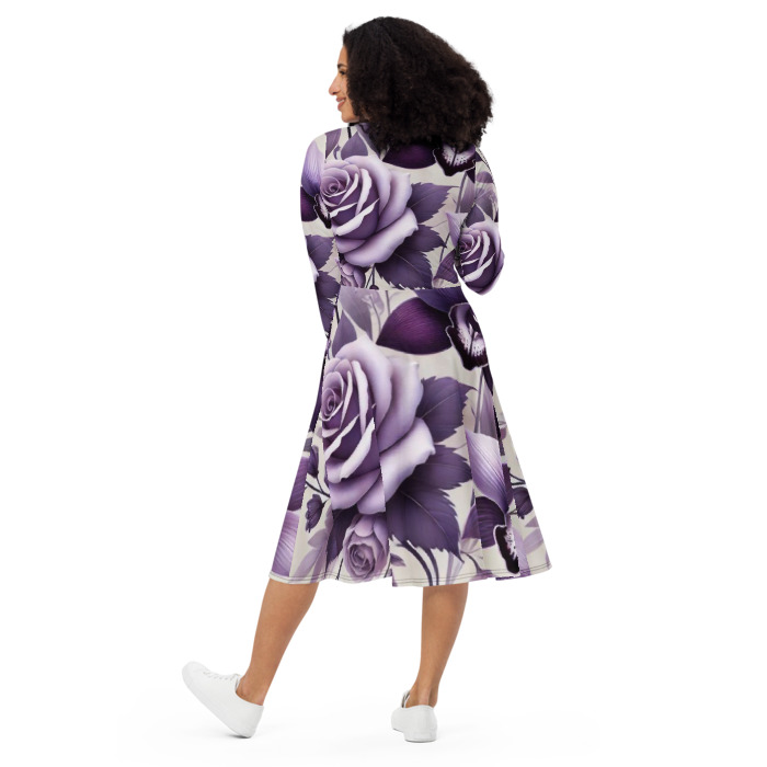 Long Sleeve Midi Dress, Violet Elegance