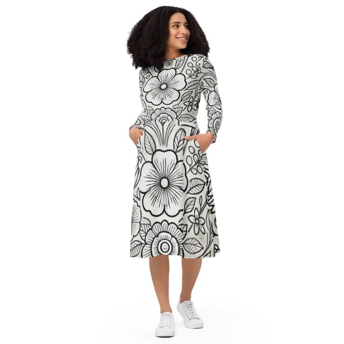 Long Sleeve Midi Dress, Blossom Symphony