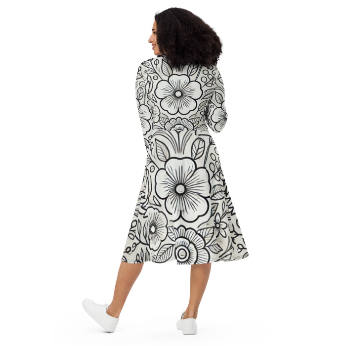 Long Sleeve Midi Dress, Blossom Symphony