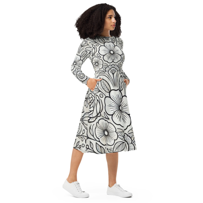 Long Sleeve Midi Dress, Blossom Symphony