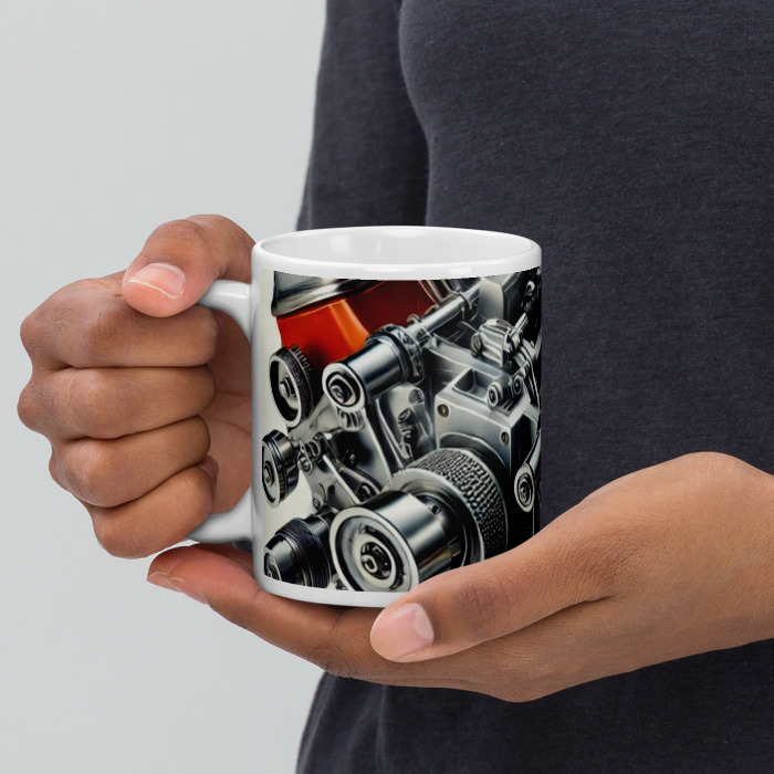 White Glossy Mug, Vintage Torque